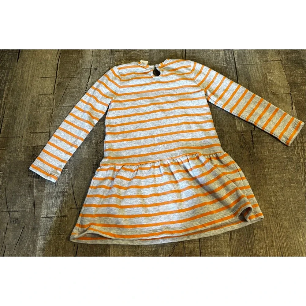 Gymboree Girls Orange Gray Striped Pumpkin Sequin Long Sleeve Dress Size S‎